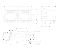 Dimensional Drawing for N5101 Series 1XN RJ-45 10/100 Base-T Jack Electrical Connectors with Magnetic Module (N5101-2)