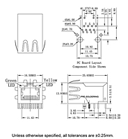 Dimensional Drawing for N5447F Series RJ-45 10/100 Base-T Jack Electrical Connectors with Magnetic Module (N5447F-1201-NN)