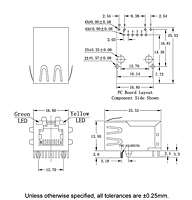 Dimensional Drawing for N5447F Series RJ-45 10/100 Base-T Jack Electrical Connectors with Magnetic Module (N5447F-1211-BY)