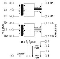 Schematic Drawing for N5447F Series RJ-45 10/100 Base-T Jack Electrical Connectors with Magnetic Module (N5447F-1202-YG)