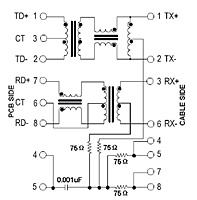 Schematic Drawing for N5447F Series RJ-45 10/100 Base-T Jack Electrical Connectors with Magnetic Module (N5447F-1203-NN)