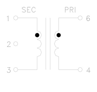 Schematic Drawing for R3838 Series Surface Mount Technology (SMT) Mini Wideband Transformers (R3838-1-1L)