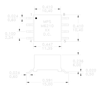 Dimensional Drawing for M6210 Series RS-485/RS-422 Interface Push-Pull Transformers