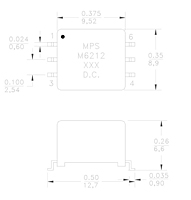 Dimensional Drawing for M6212 Series RS-485/RS-422 Interface Push-Pull Transformers