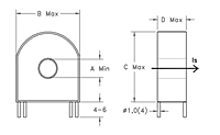 Dimensional Drawing for P4020 Series Vertical PCB Mount Current Transformers